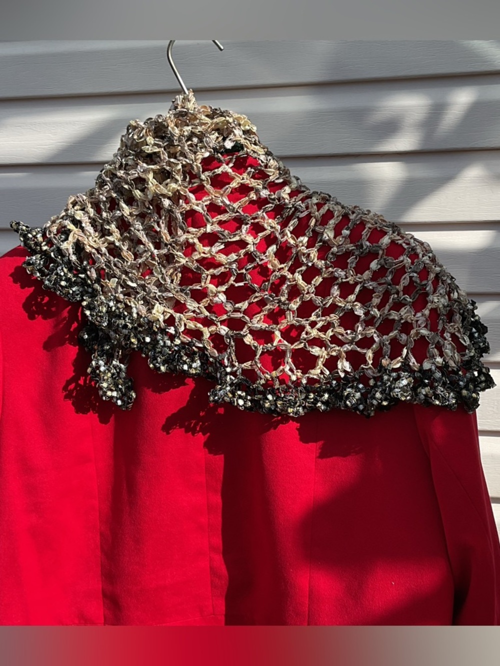 Handcrafted Beige and Black Crochet Neck Shawl